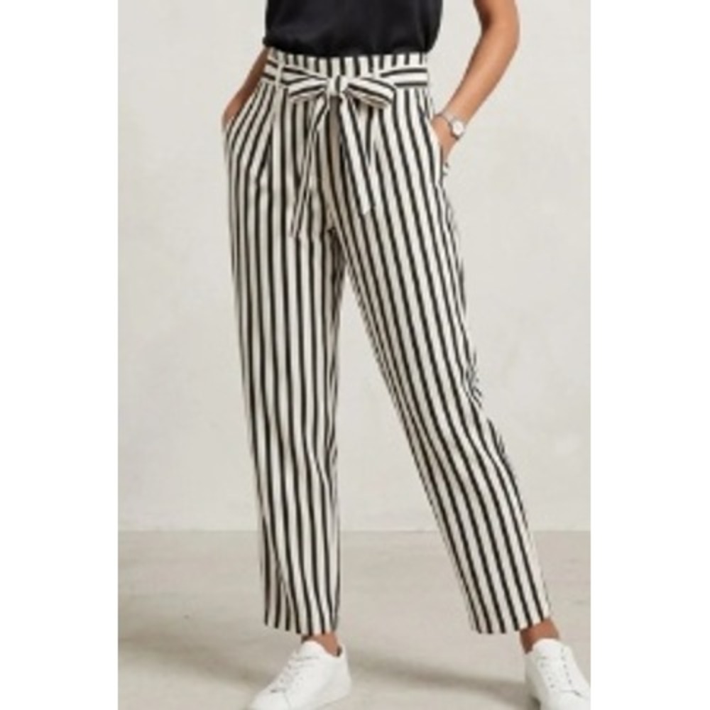 Polo Ralph Lauren Striped Knit Belted Pants Black Cream NEW Women's Size 8